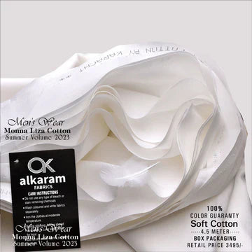 Al-karam Liza Cotton Off White -Unstitched Men's Wear